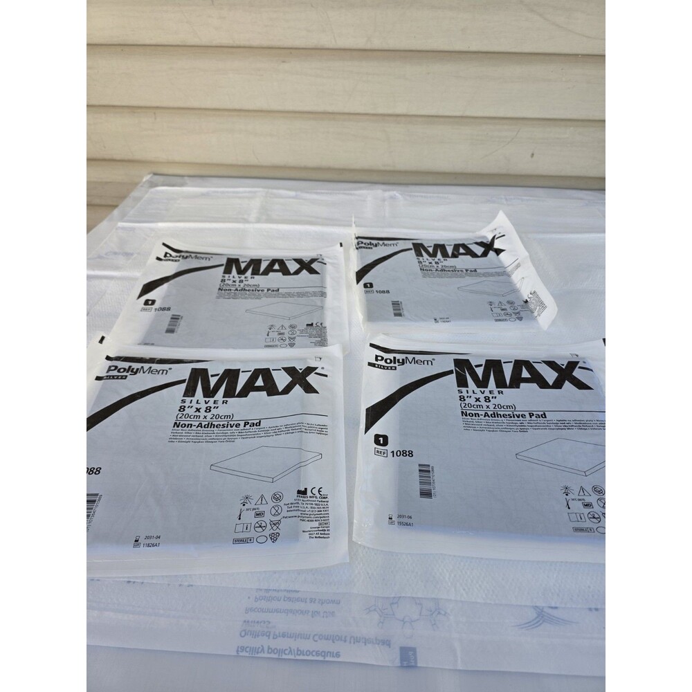(4) New PolyMem MAX Silver 4" x 4in Non-Adhesive Pad Foam Dressing Exp 2031